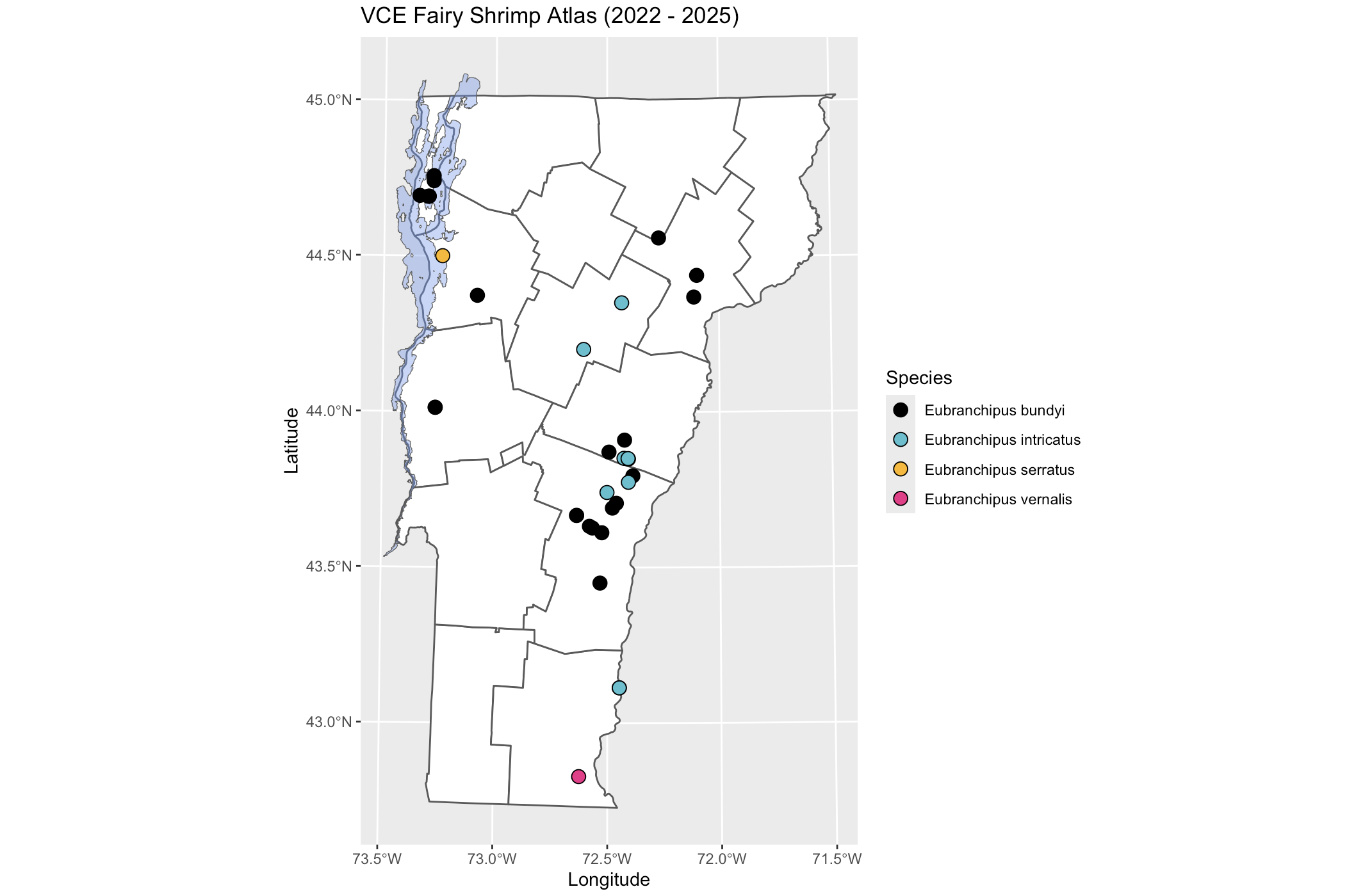 Map of documented fairy shrimp.